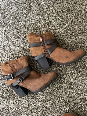 Mossimo Brown Suede Ankle Boots with Strap Detail - Women size 8.5